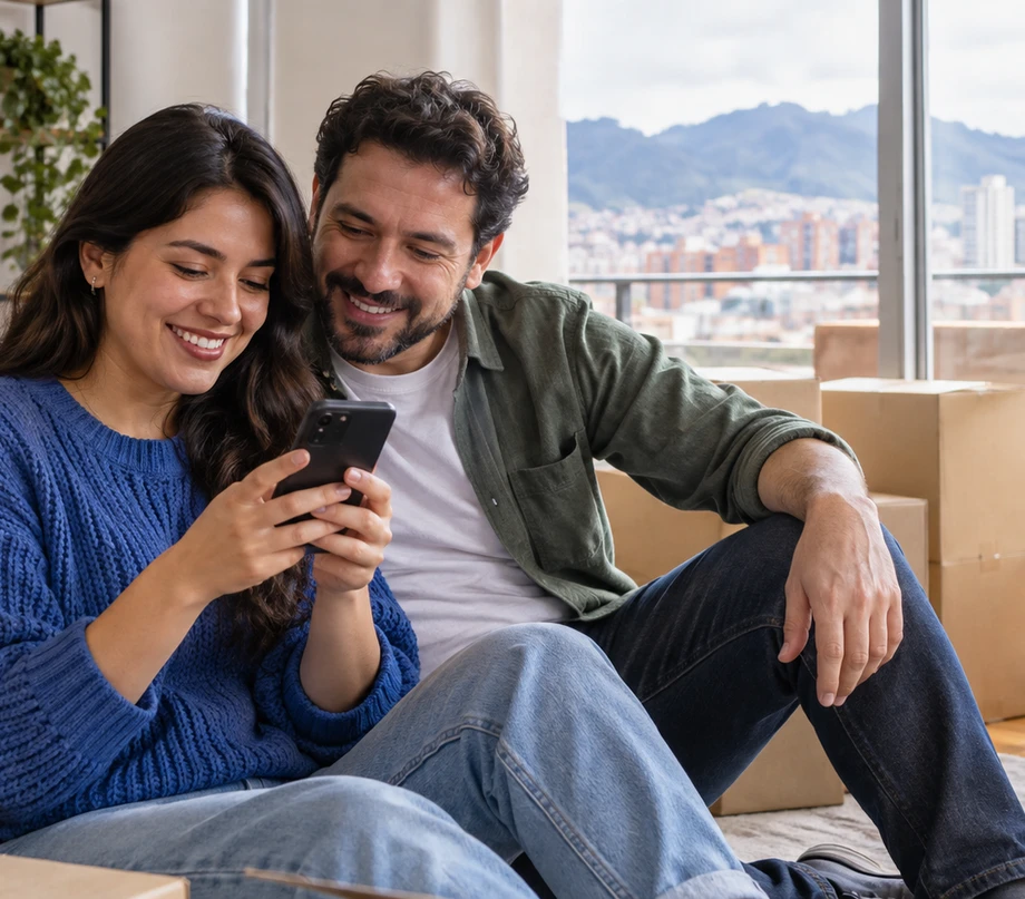Pareja consulta información de RapiCredit en su celular