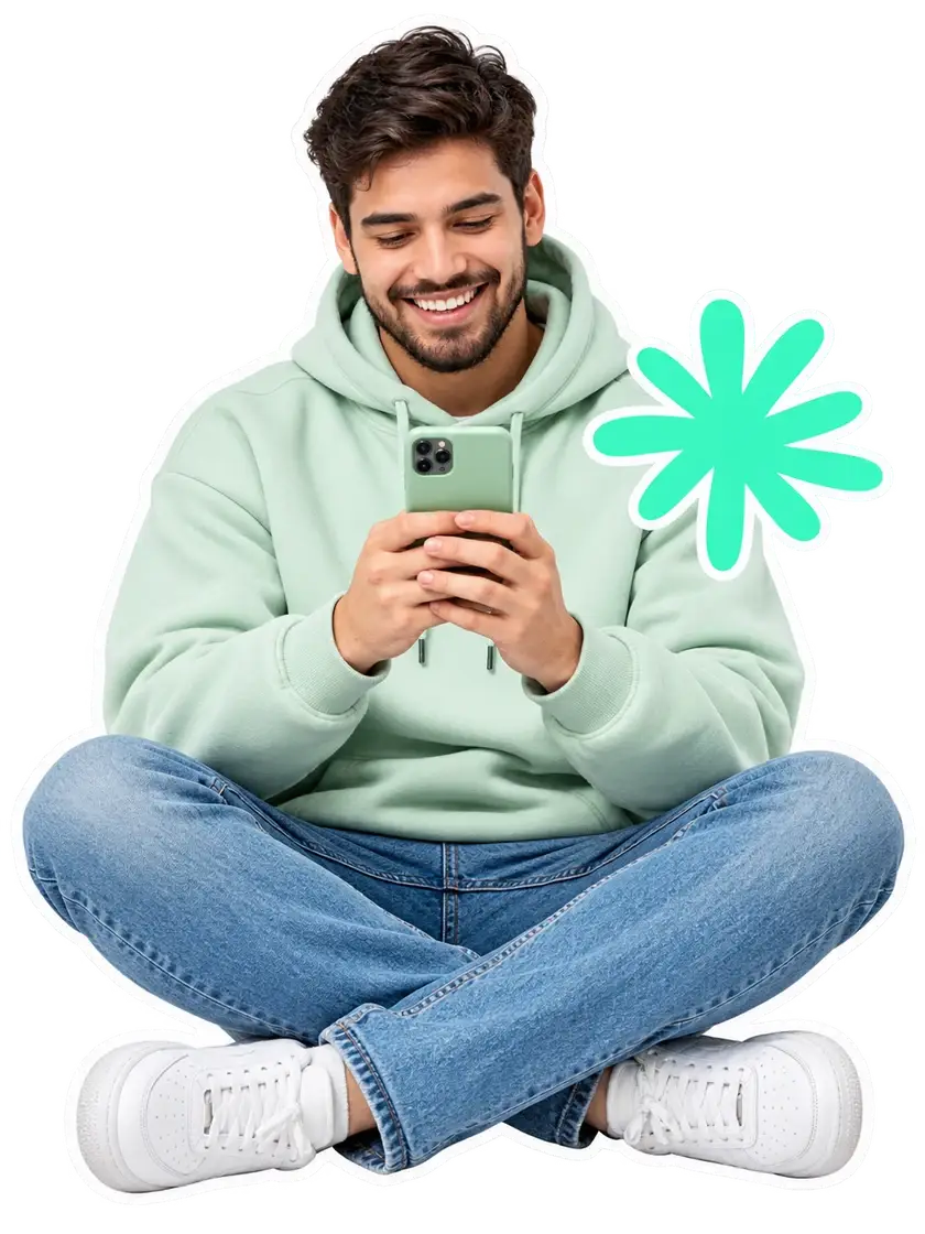 Integrante de El Parche usando su celular