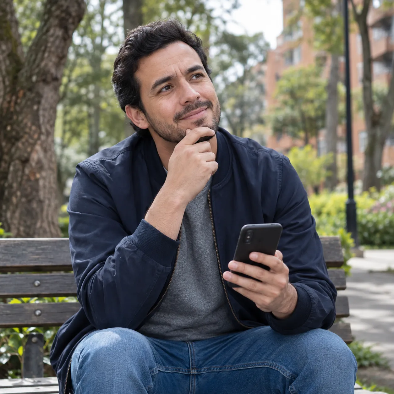 Hombre sonriente conversando por su celular
